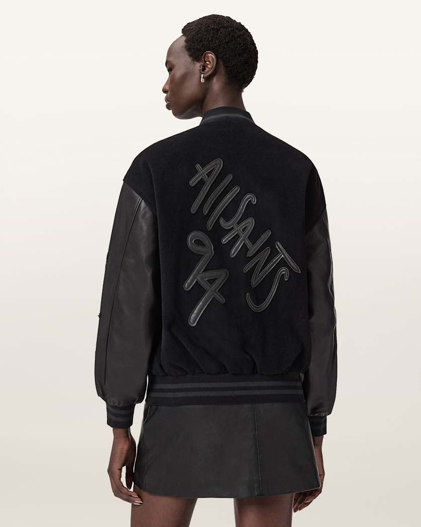 AllSaints Argon Leather Varsity Leather Jacket Women's Black Women's