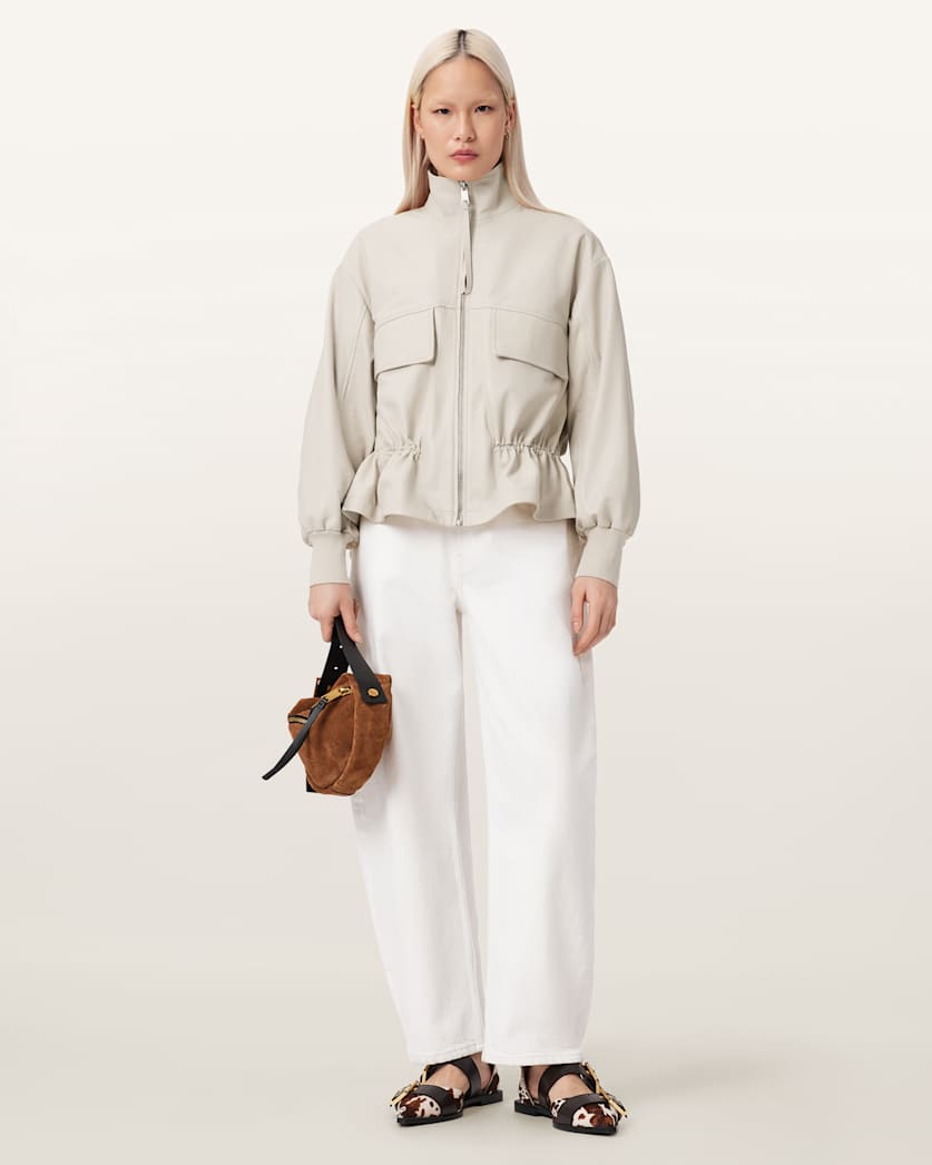 AllSaints Flor Leather Jacket Women's Off White Women's