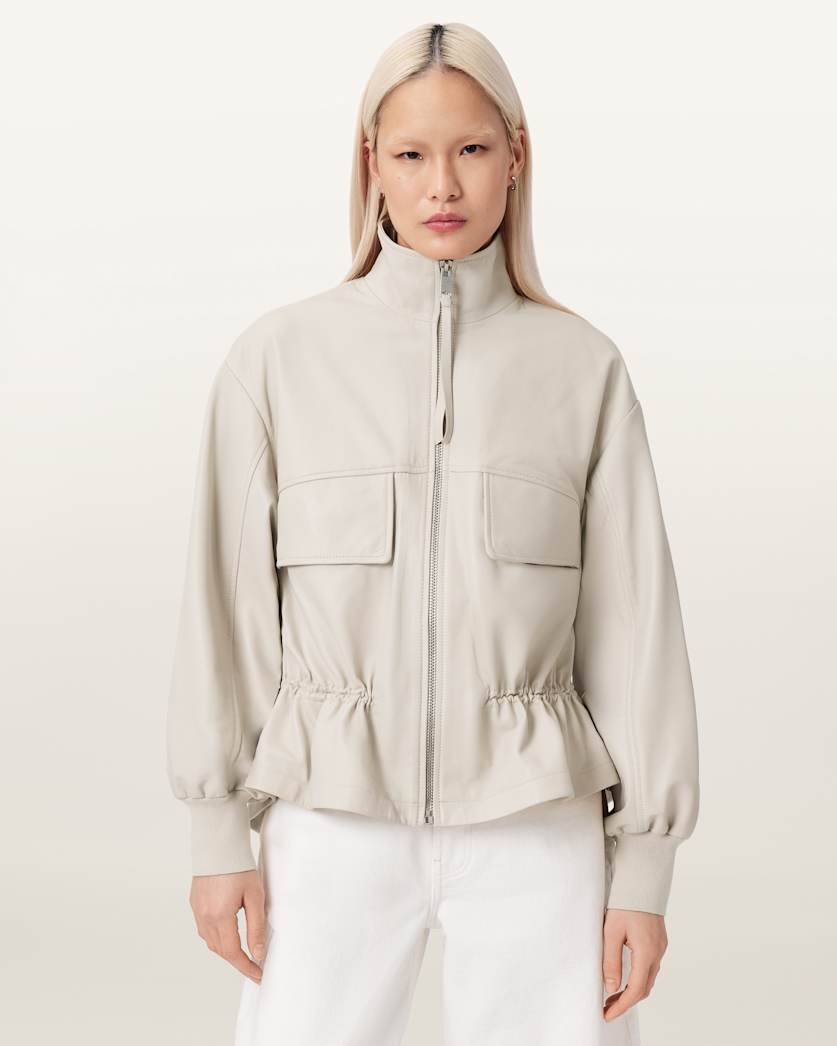 AllSaints Flor Leather Jacket Women's Off White Women's