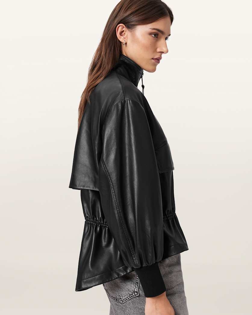 AllSaints Flor Leather Jacket Women's Off White Women's