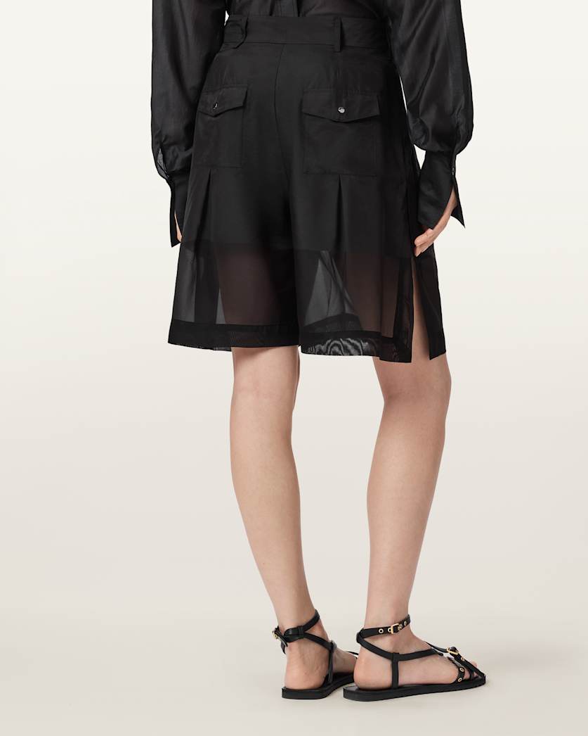 AllSaints Banu Pleated Sheer Shorts Women's Black Women's