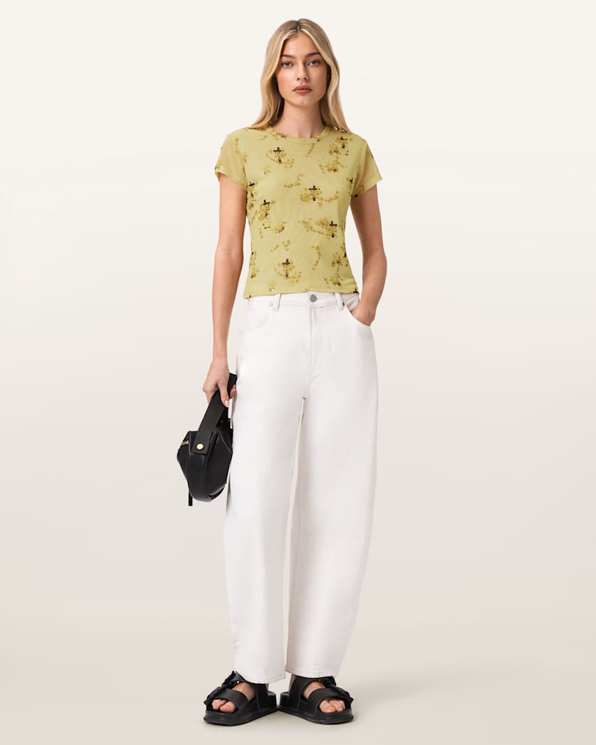 AllSaints Ellie Mesh Floral T Shirt Women's Haze Black Women's