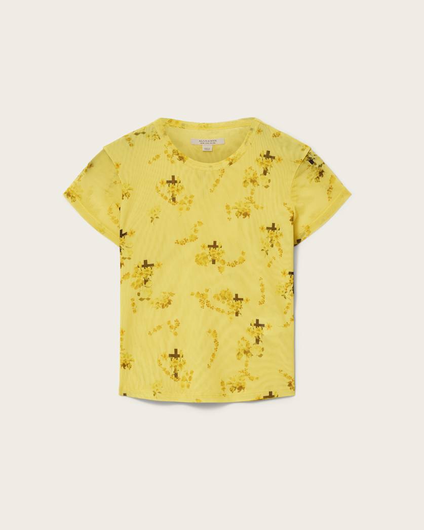 AllSaints Ellie Mesh Floral T Shirt Women's Haze Black Women's