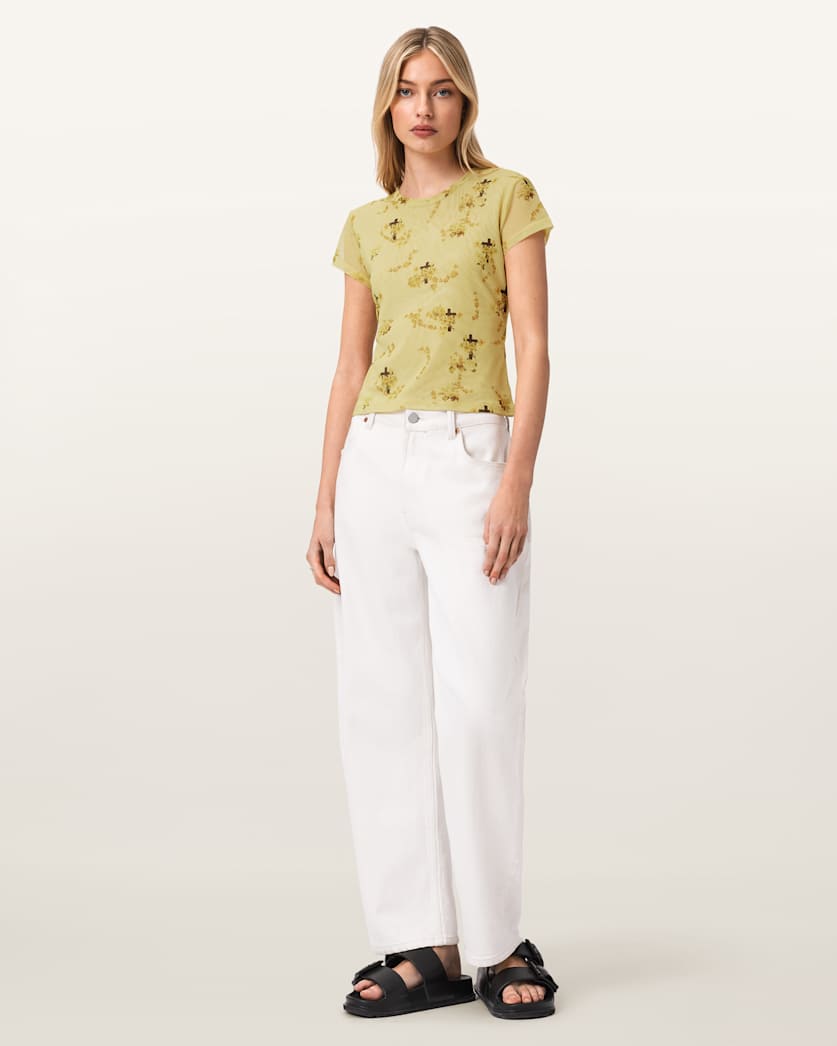 AllSaints Ellie Mesh Floral T Shirt Women's Haze Black Women's