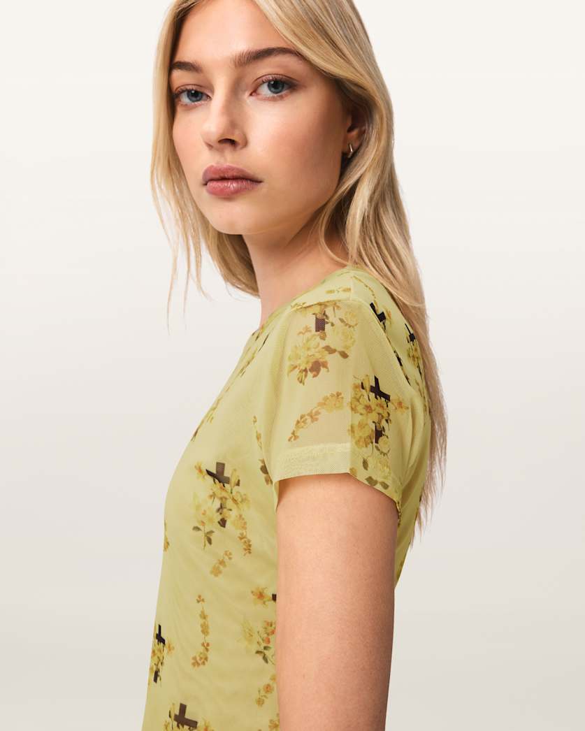 AllSaints Ellie Mesh Floral T Shirt Women's Haze Black Women's