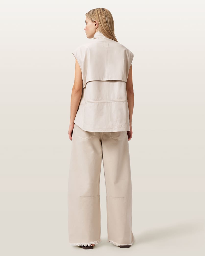 AllSaints Payton Distressed Barrel Leg Jeans Women's Cream White Women's