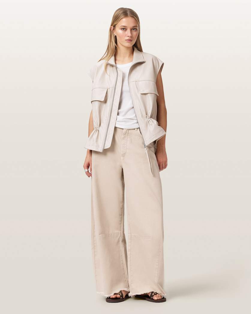 AllSaints Payton Distressed Barrel Leg Jeans Women's Cream White Women's