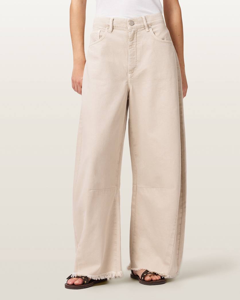 AllSaints Payton Distressed Barrel Leg Jeans Women's Cream White Women's