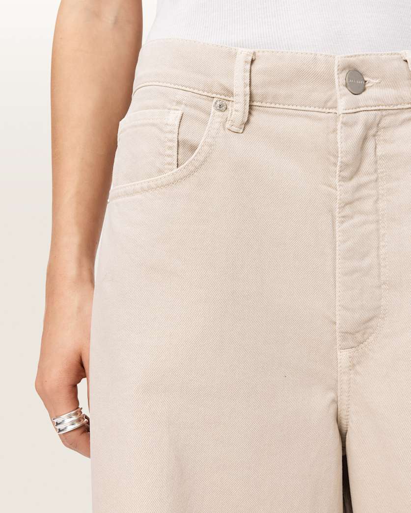 AllSaints Payton Distressed Barrel Leg Jeans Women's Cream White Women's