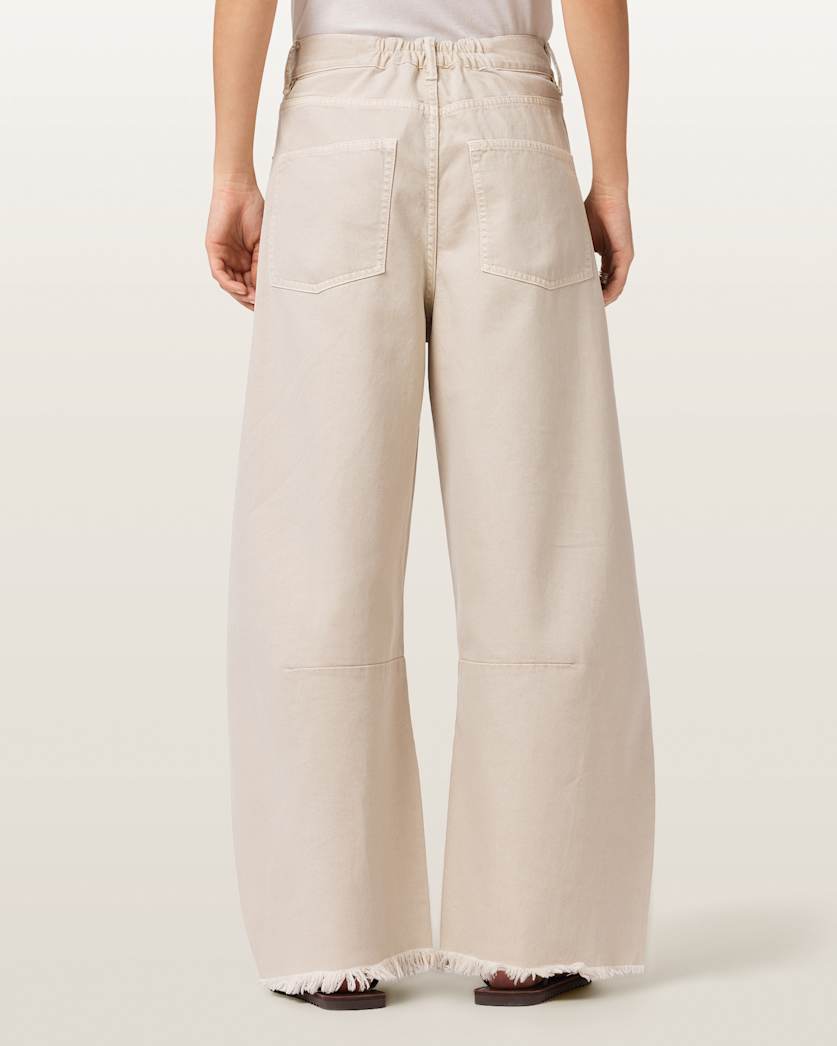 AllSaints Payton Distressed Barrel Leg Jeans Women's Cream White Women's