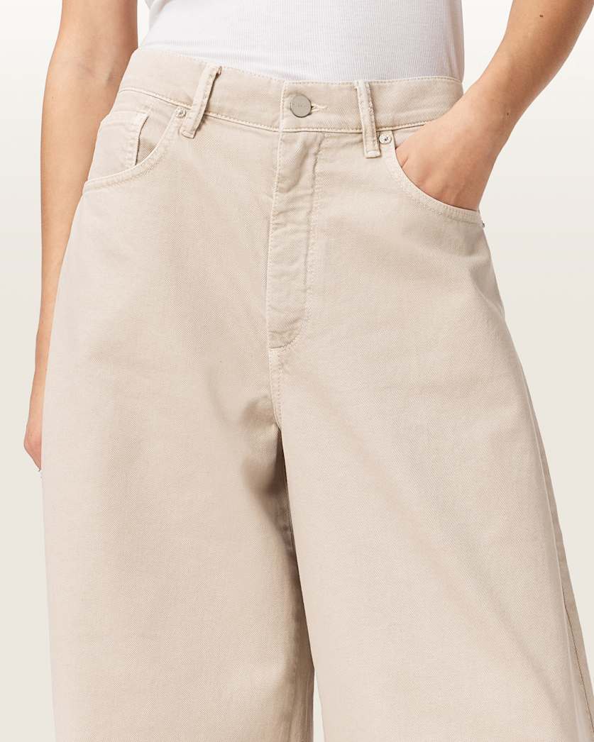 AllSaints Payton Distressed Barrel Leg Jeans Women's Cream White Women's