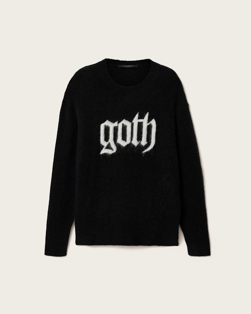 AllSaints Goth Motif Wool Blend Crew Neck Sweater Women's Black Women's