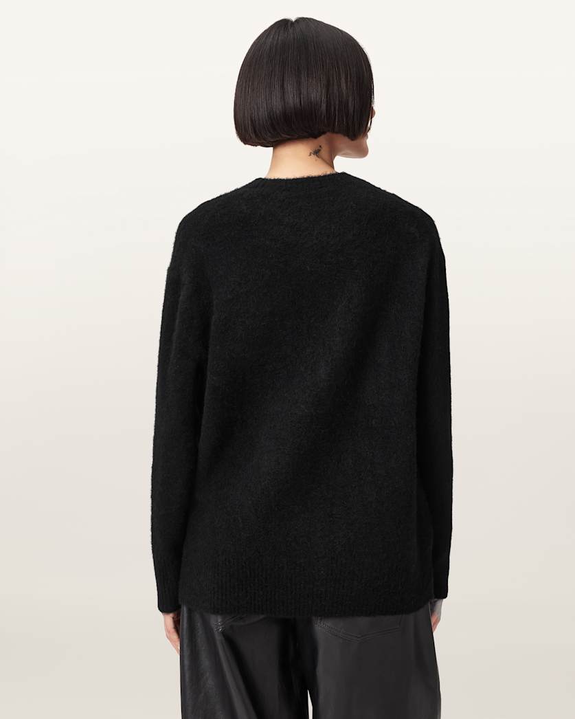 AllSaints Goth Motif Wool Blend Crew Neck Sweater Women's Black Women's