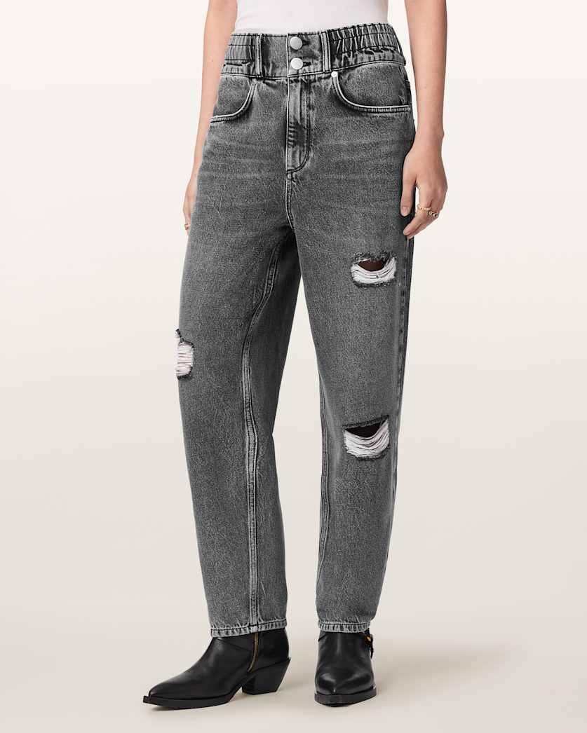 AllSaints Daisy Tapered Leg Distressed Denim Jeans Women's Washed Grey Women's