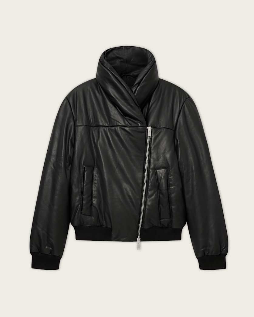 AllSaints Lauren Leather Puffer Jacket Women's Black Women's