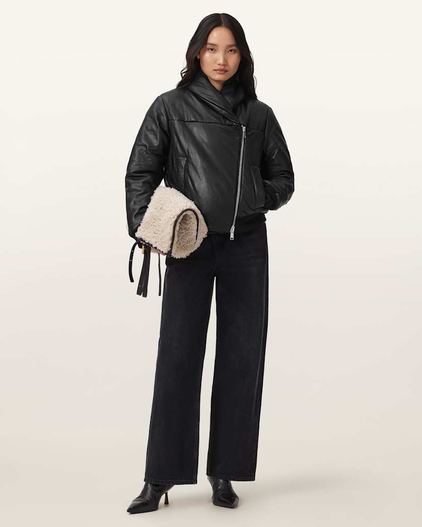 AllSaints Lauren Leather Puffer Jacket Women's Black Women's