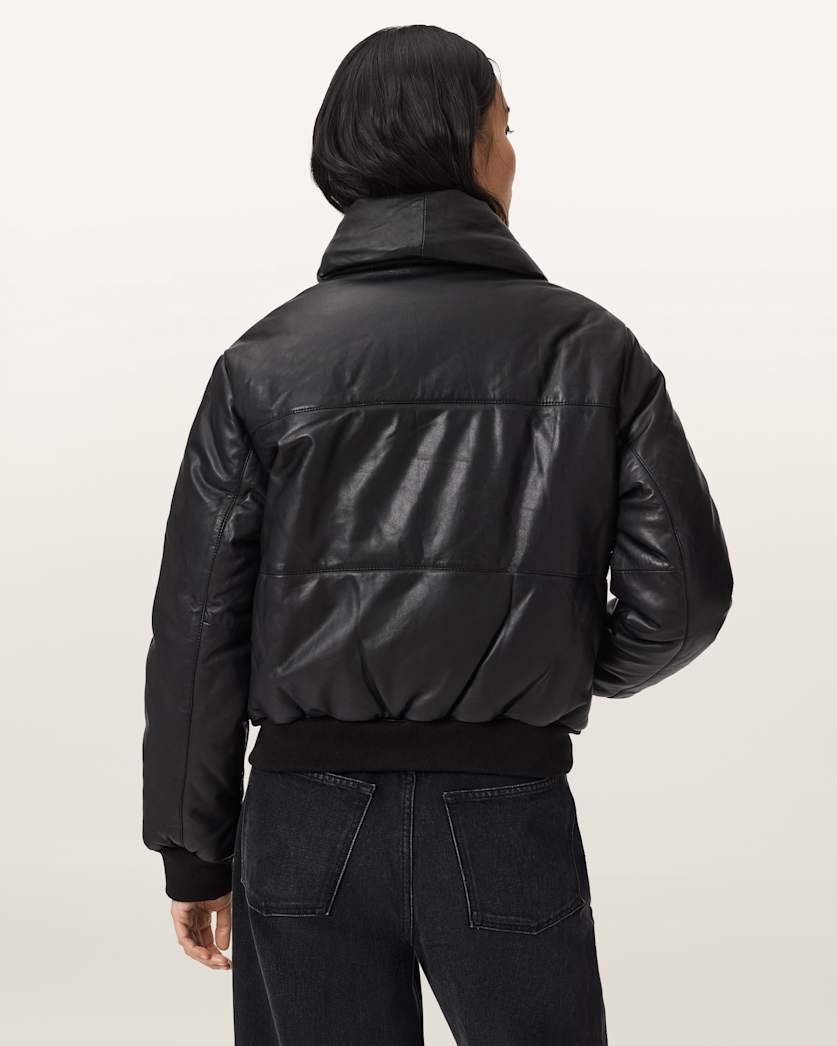 AllSaints Lauren Leather Puffer Jacket Women's Black Women's