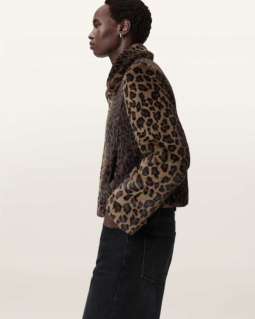 AllSaints Saye Faux Fur Jacket Women's Leopard Brown Women's