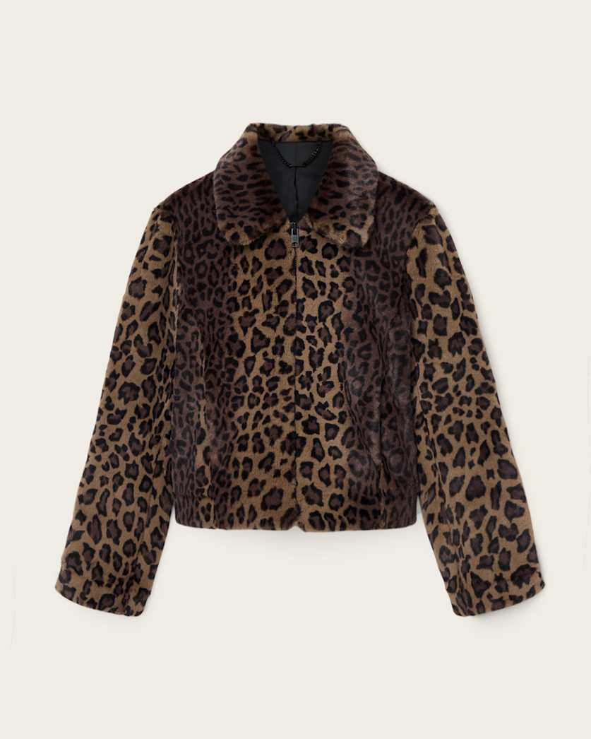 AllSaints Saye Faux Fur Jacket Women's Leopard Brown Women's