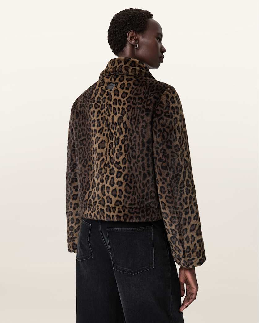AllSaints Saye Faux Fur Jacket Women's Leopard Brown Women's