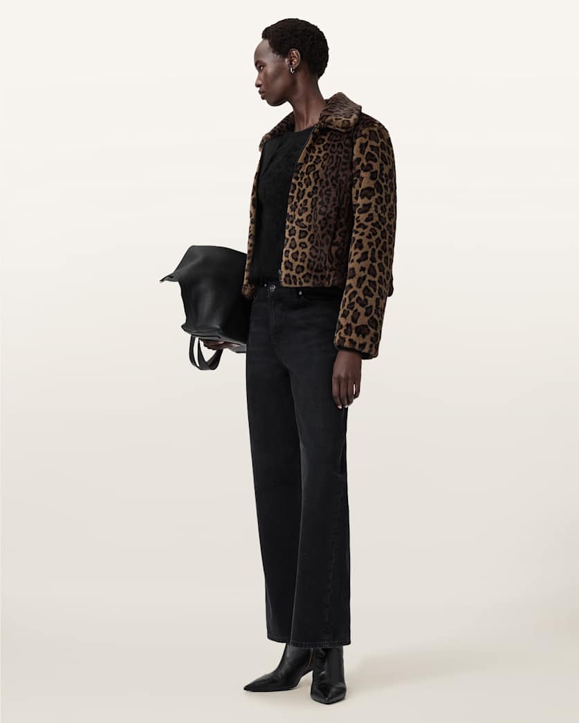 AllSaints Saye Faux Fur Jacket Women's Leopard Brown Women's
