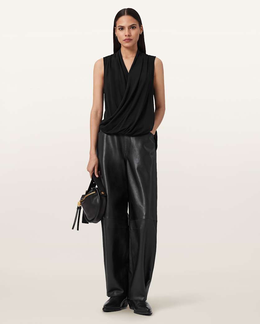 AllSaints Adaline V Neck Wrap Top Women's Cognac Brown Women's