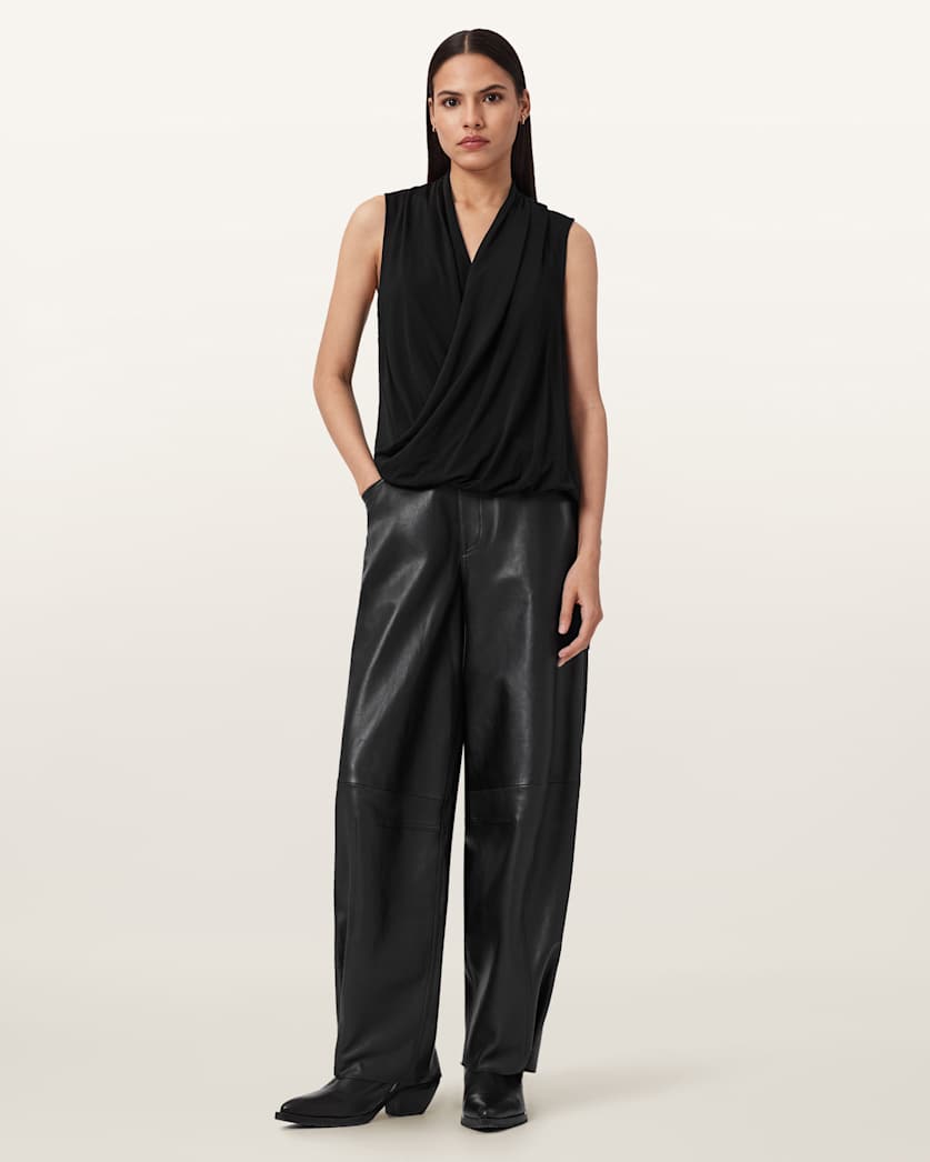 AllSaints Adaline V Neck Wrap Top Women's Cognac Brown Women's