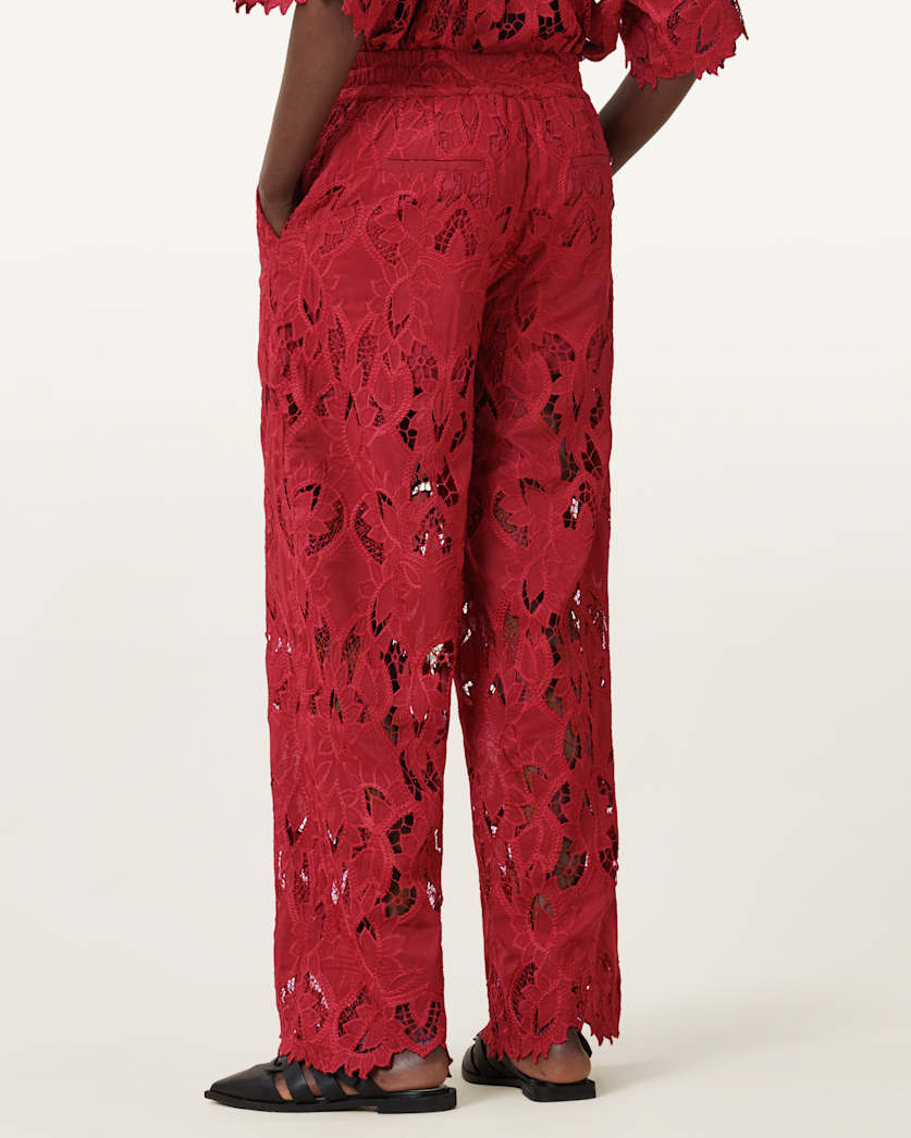 AllSaints Charli Embroidered Straight Fit Pants Women's Burnt Brick Red Women's