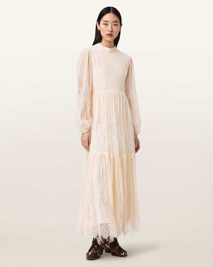 AllSaints Lillian Embellished Maxi Dress Women's Antique White Women's