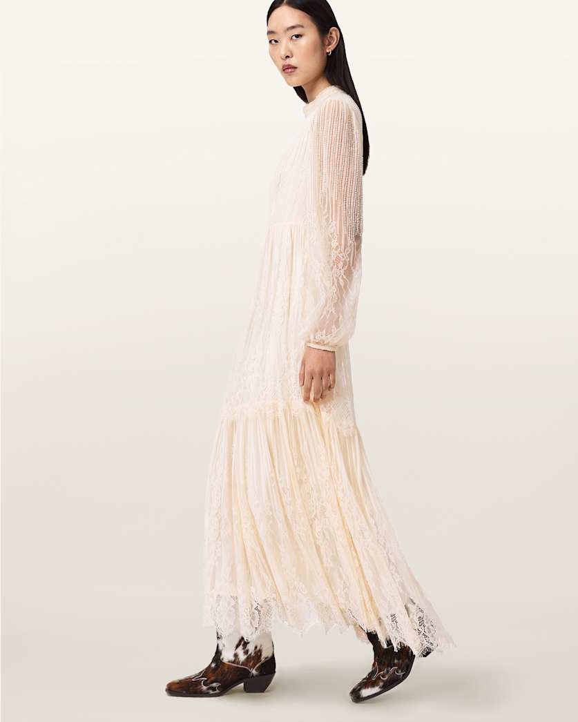AllSaints Lillian Embellished Maxi Dress Women's Antique White Women's