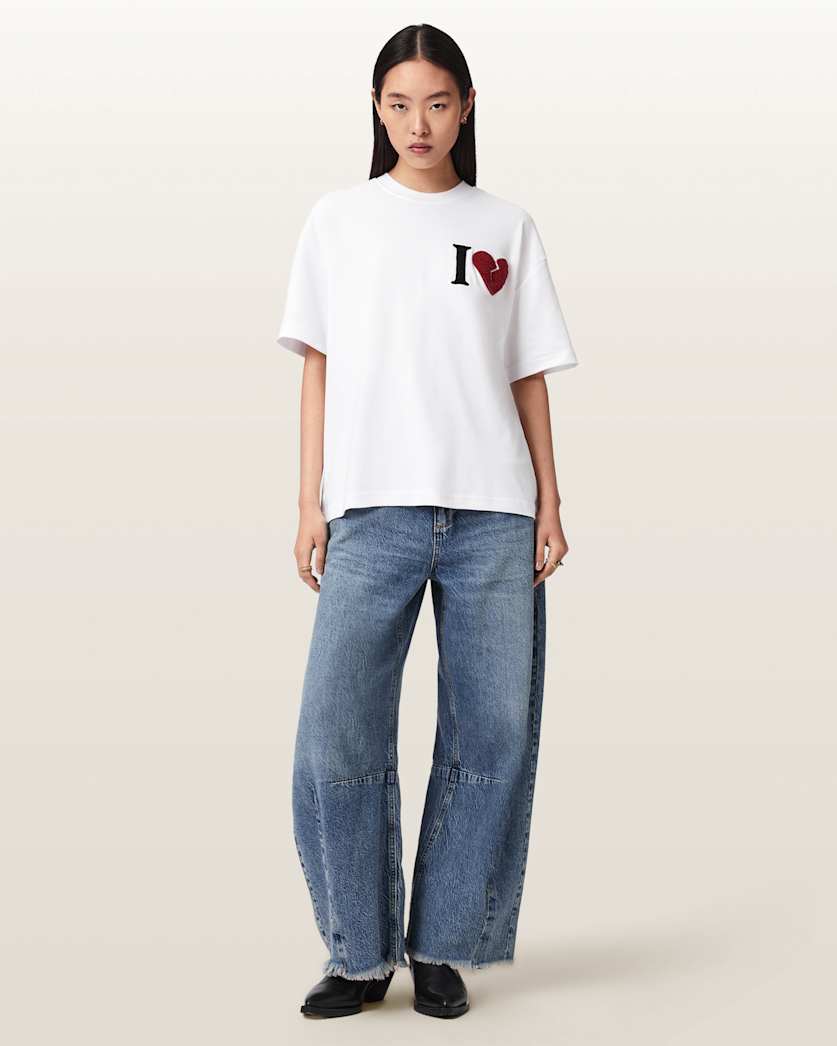 AllSaints Heart Etta Oversized T Shirt Women's Optic White Women's