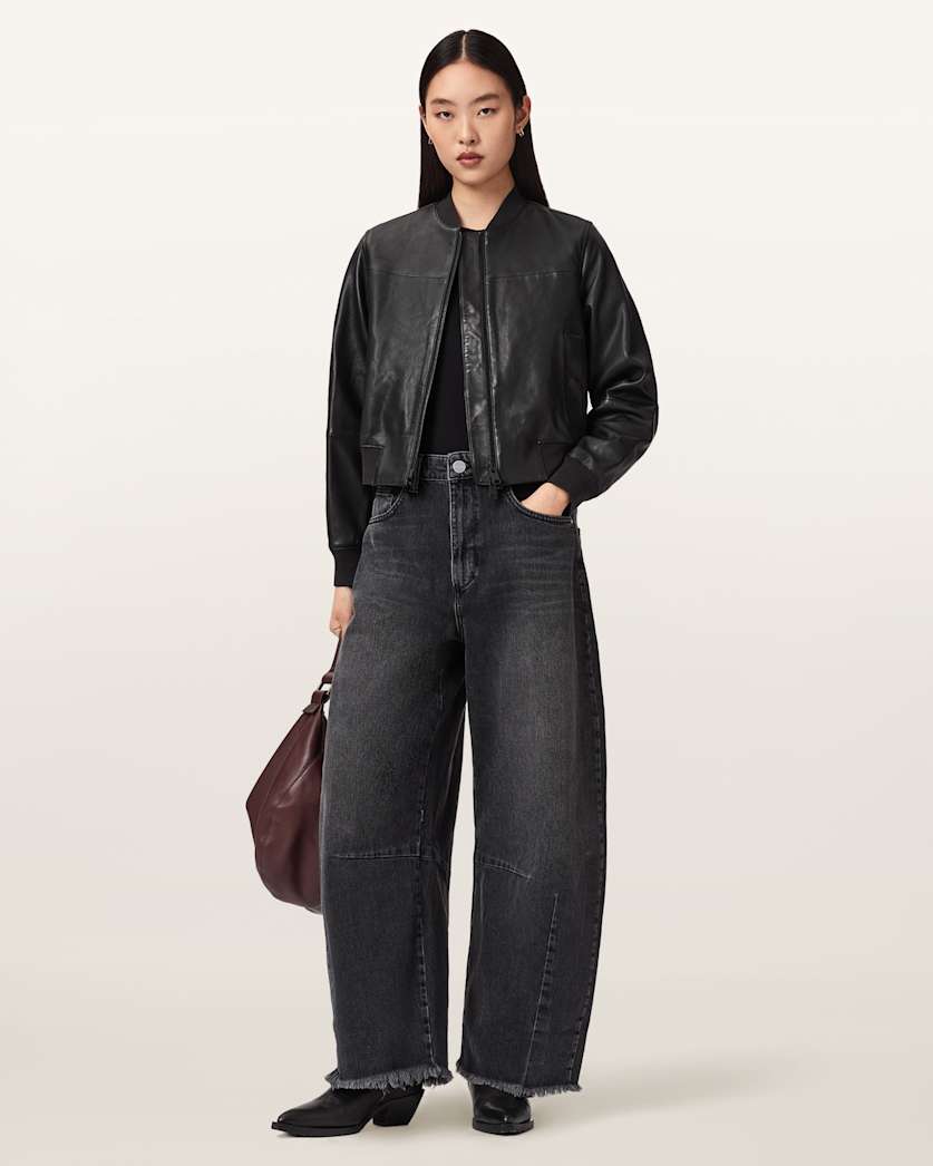 AllSaints Repurpose Leather Bomber Jacket Women's Black Women's