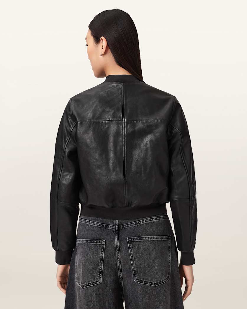 AllSaints Repurpose Leather Bomber Jacket Women's Black Women's