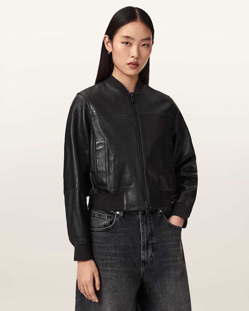 AllSaints Repurpose Leather Bomber Jacket Women's Black Women's