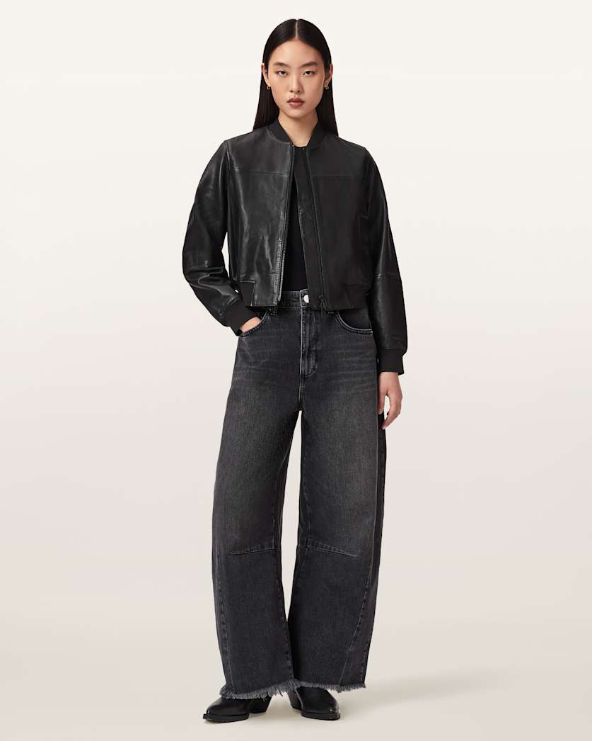AllSaints Repurpose Leather Bomber Jacket Women's Black Women's