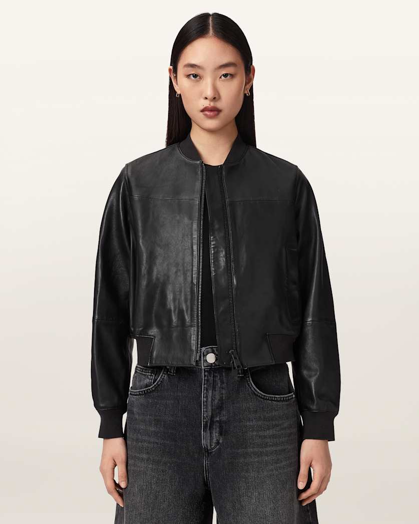 AllSaints Repurpose Leather Bomber Jacket Women's Black Women's