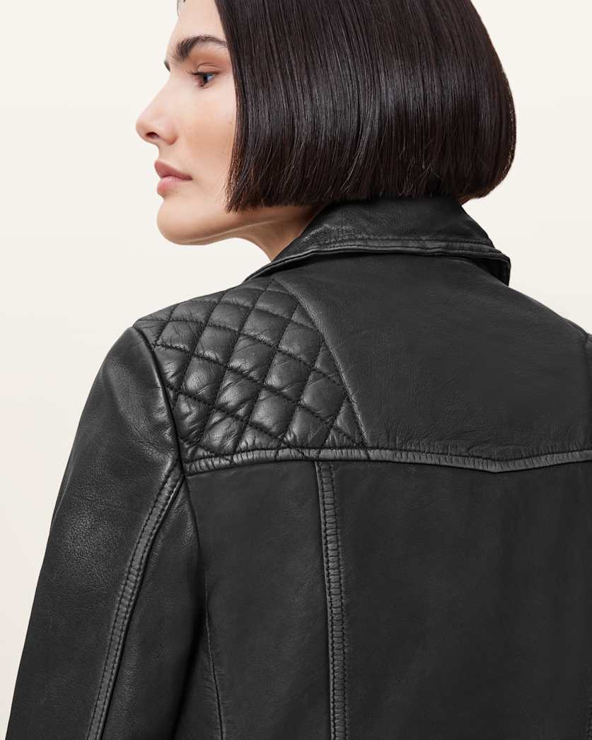AllSaints Cargo Distressed Leather Biker Jacket Women's Black/Grey Women's