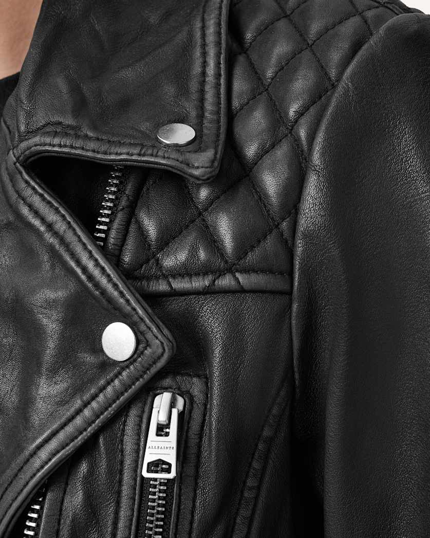 AllSaints Cargo Distressed Leather Biker Jacket Women's Black/Grey Women's