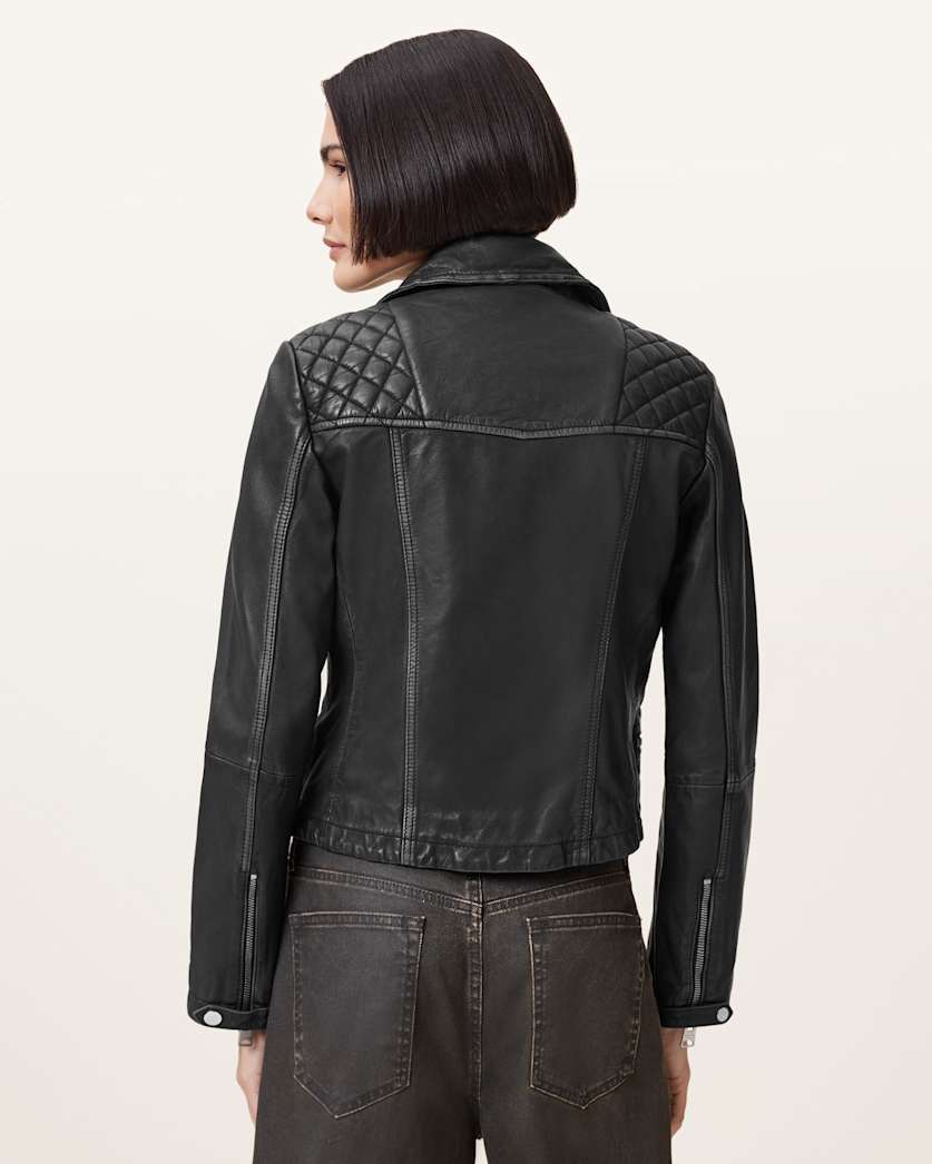 AllSaints Cargo Distressed Leather Biker Jacket Women's Black/Grey Women's