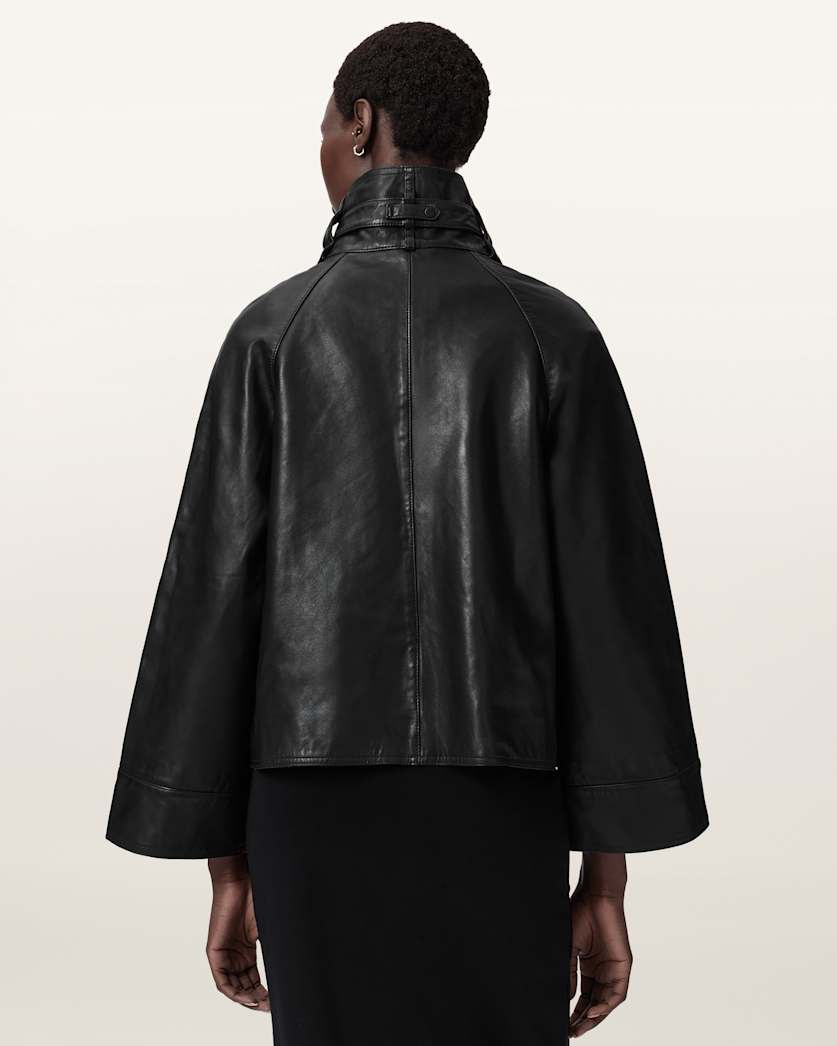 AllSaints Rhodes Relaxed Fit Leather Jacket Women's Black Women's