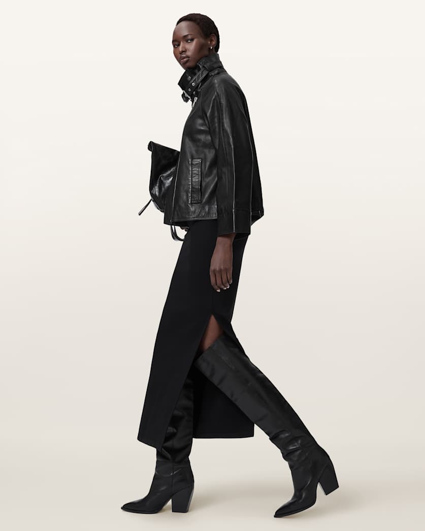 AllSaints Rhodes Relaxed Fit Leather Jacket Women's Black Women's