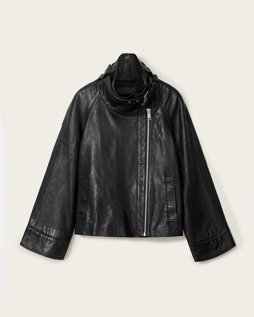 AllSaints Rhodes Relaxed Fit Leather Jacket Women's Black Women's