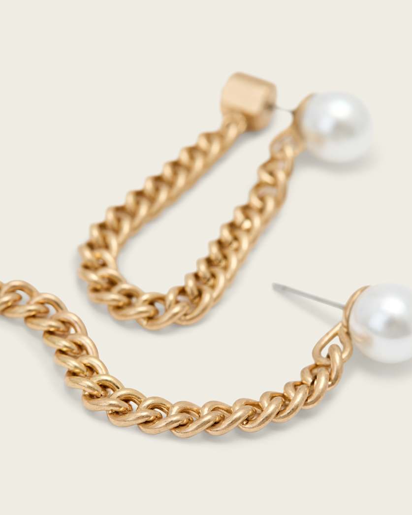 AllSaints Lex Chain Pearl Earrings Women's Warm Brass Women's