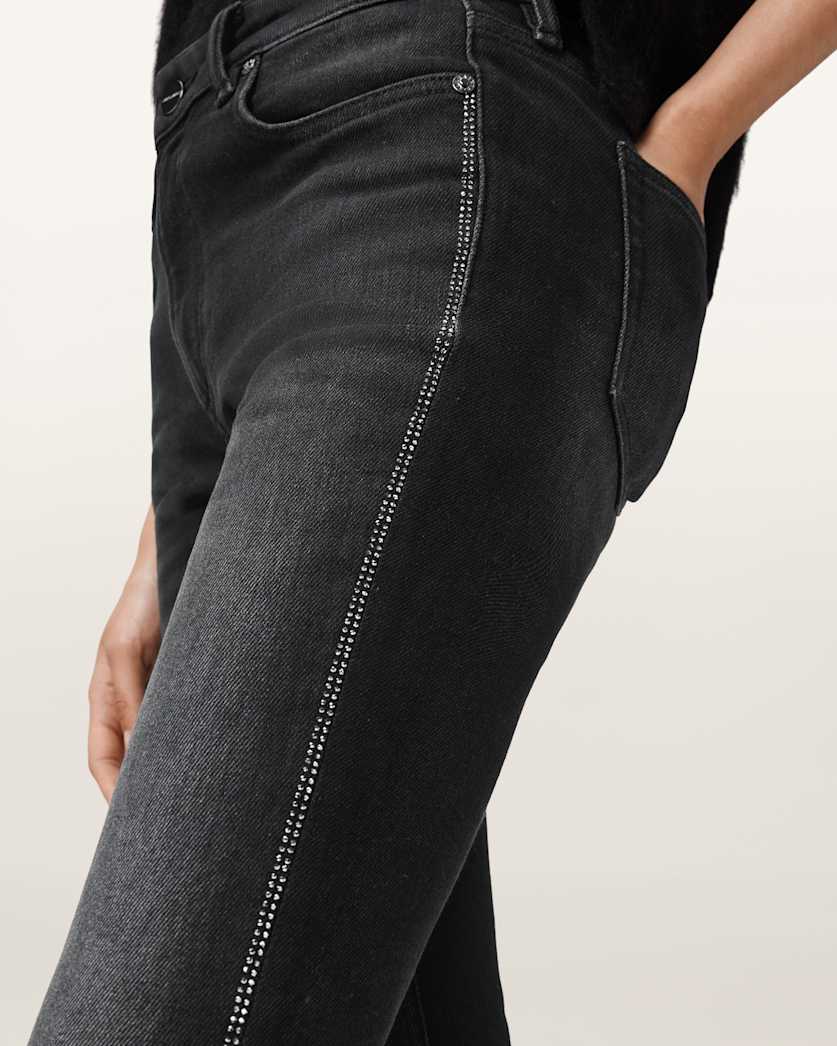 AllSaints Haldan Crystal Embellished Jeans Women's Washed Black Women's