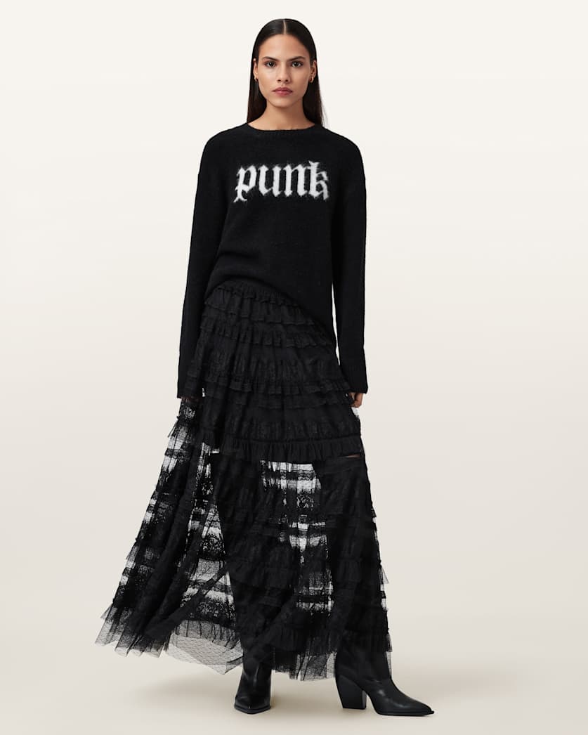 AllSaints Punk Crew Neck Sweater Women's Black/Chalk White Women's