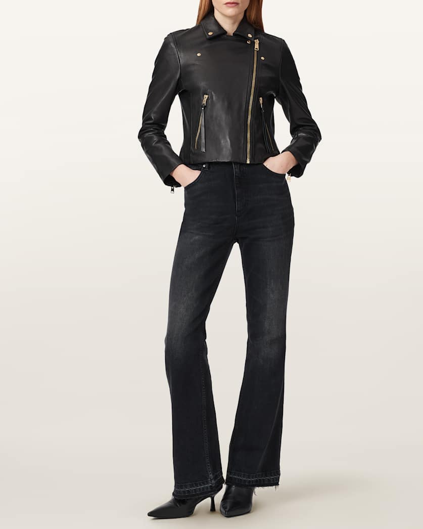 AllSaints Dalby Slim Fit Leather Biker Jacket Women's Black Women's