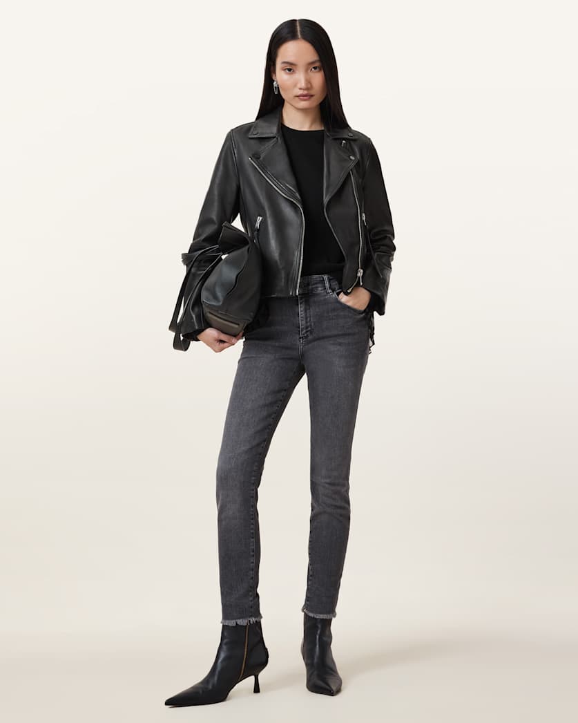 AllSaints Dalby Slim Fit Leather Biker Jacket Women's Black Women's