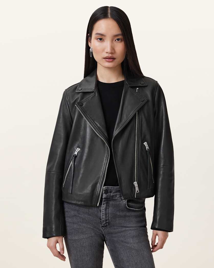 AllSaints Dalby Slim Fit Leather Biker Jacket Women's Black Women's