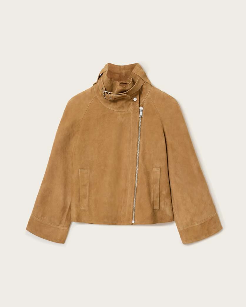 AllSaints Rhodes Relaxed Fit Suede Jacket Women's Camel Brown Women's