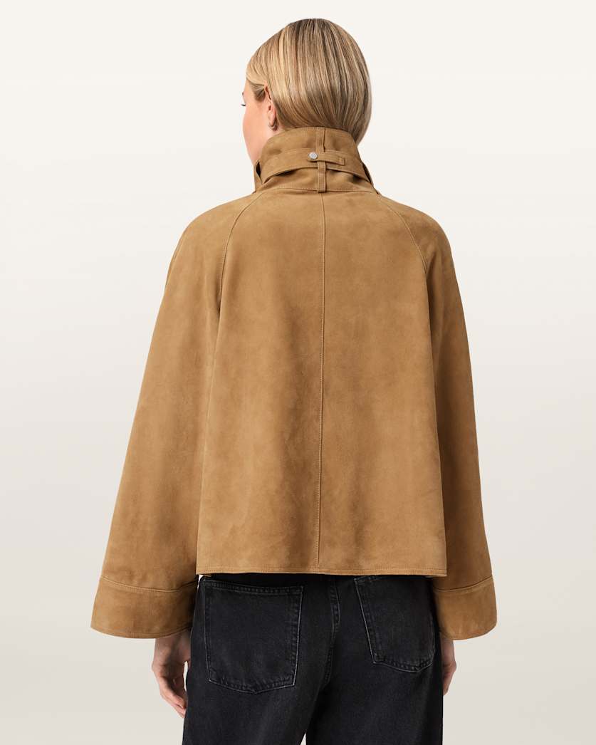 AllSaints Rhodes Relaxed Fit Suede Jacket Women's Camel Brown Women's